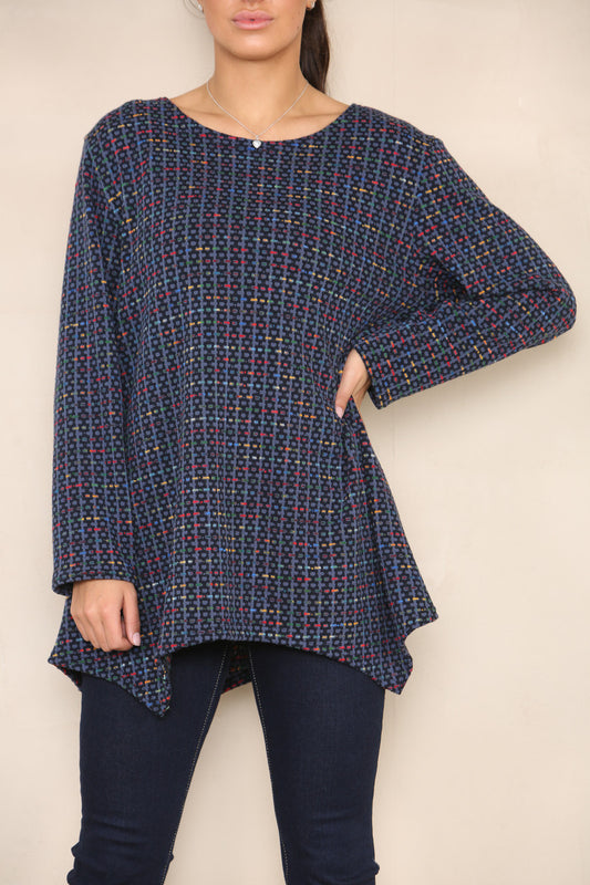 COLOUR FLECK YARN KNIT TUNIC JUMPER DENIM