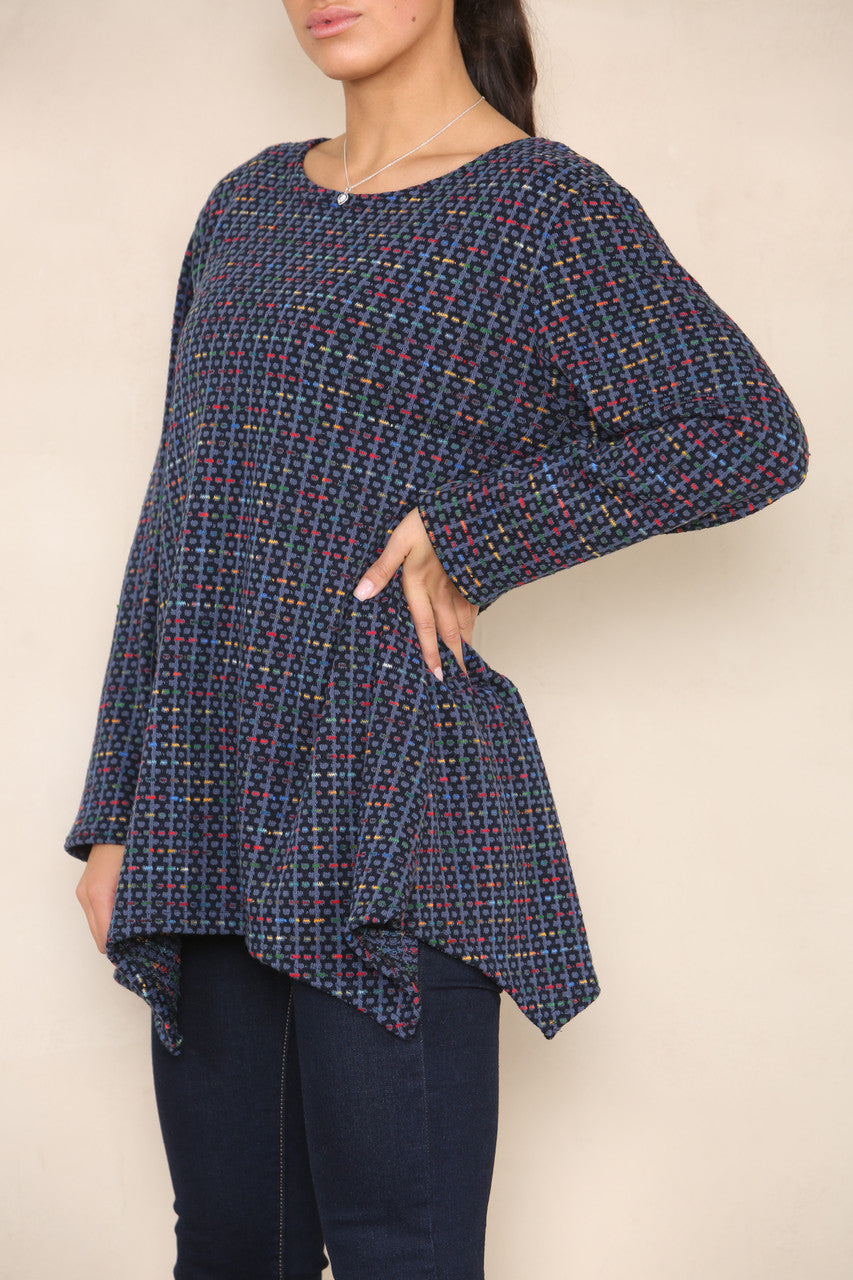 COLOUR FLECK YARN KNIT TUNIC JUMPER DENIM