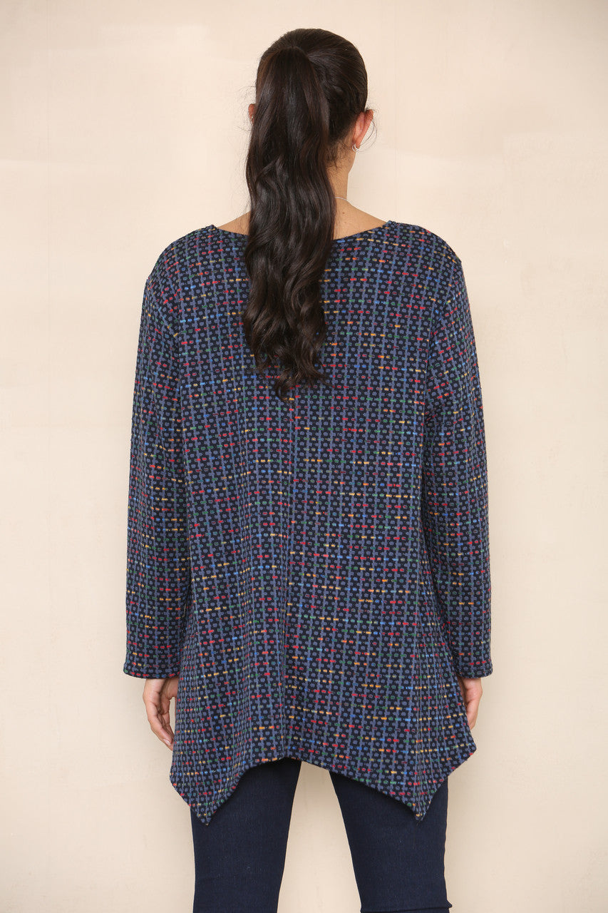 COLOUR FLECK YARN KNIT TUNIC JUMPER DENIM