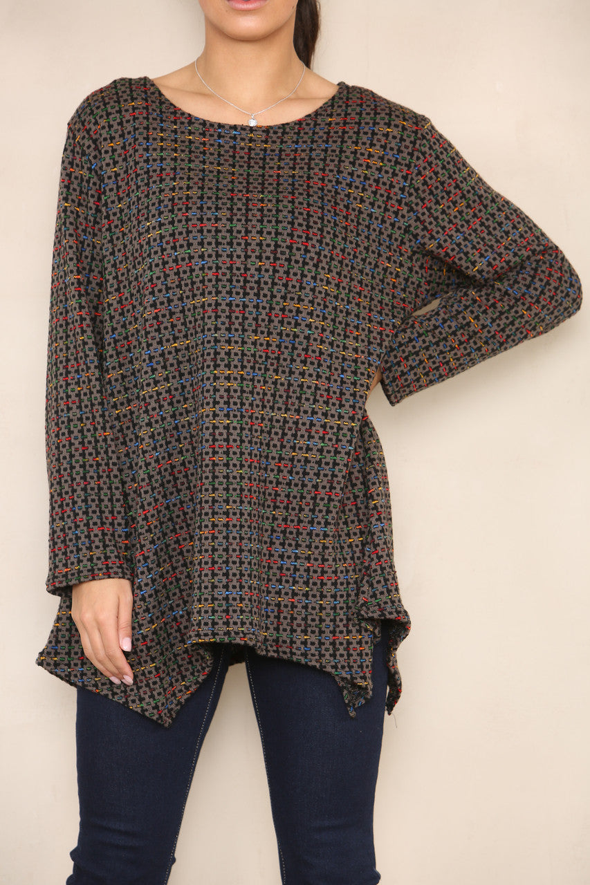 COLOUR FLECK YARN KNIT TUNIC JUMPER BROWN