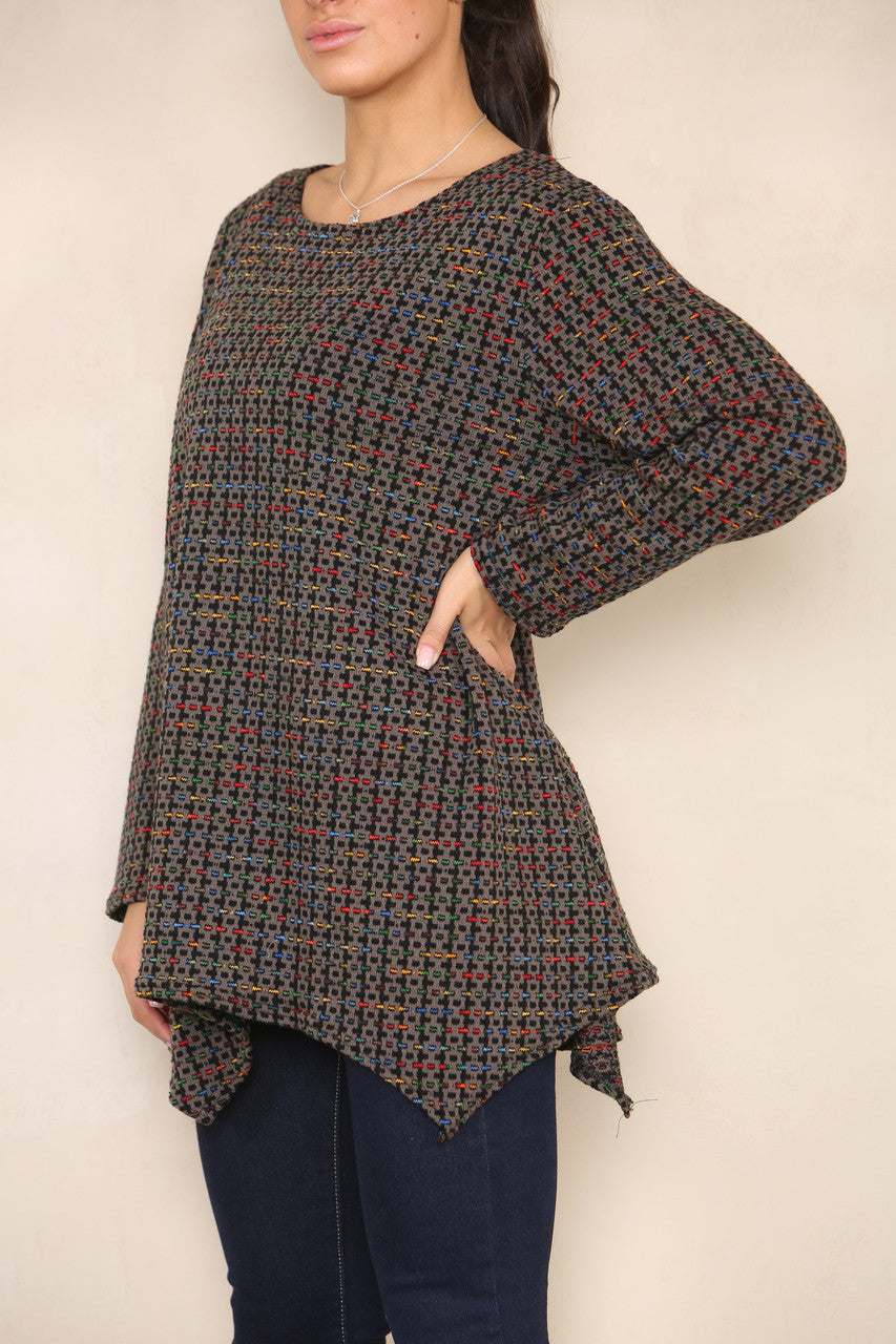 COLOUR FLECK YARN KNIT TUNIC JUMPER BROWN