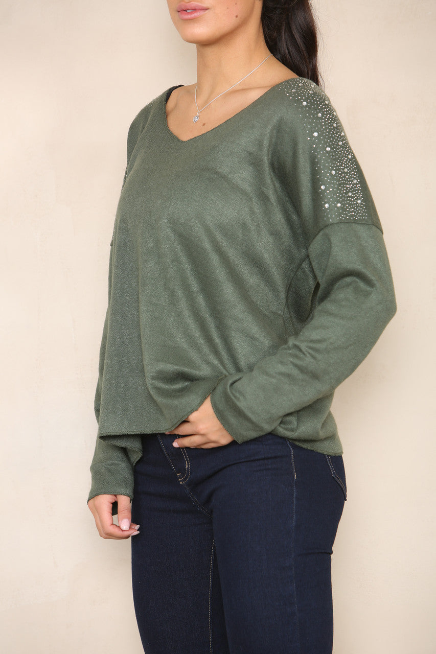 TRUI MET DIAMANT SCHOUDERDETAIL KAKI