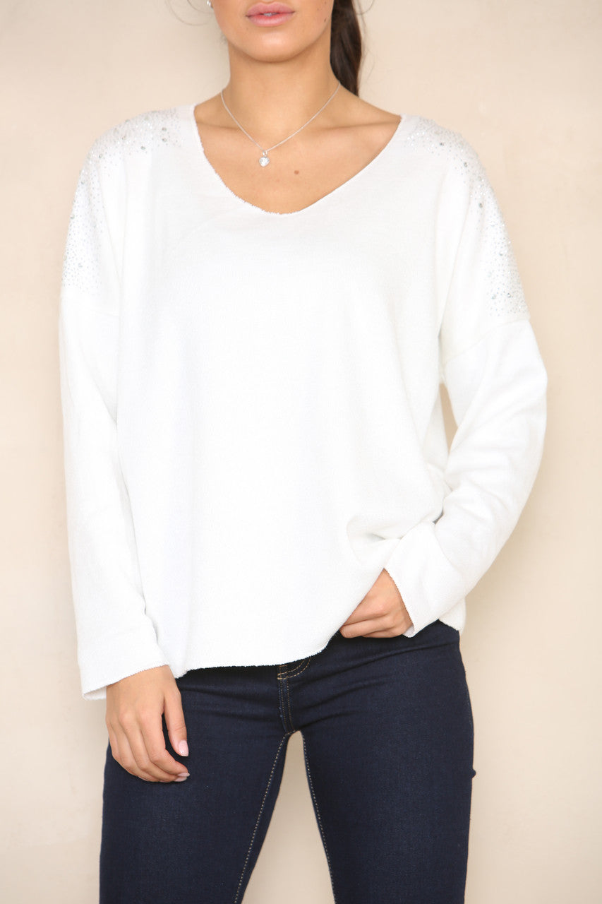 DIAMANTE TRUI MET SCHOUDERDETAIL WIT