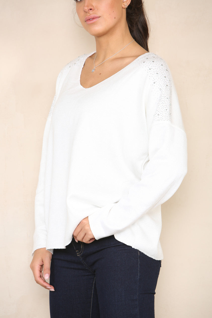 DIAMANTE TRUI MET SCHOUDERDETAIL WIT