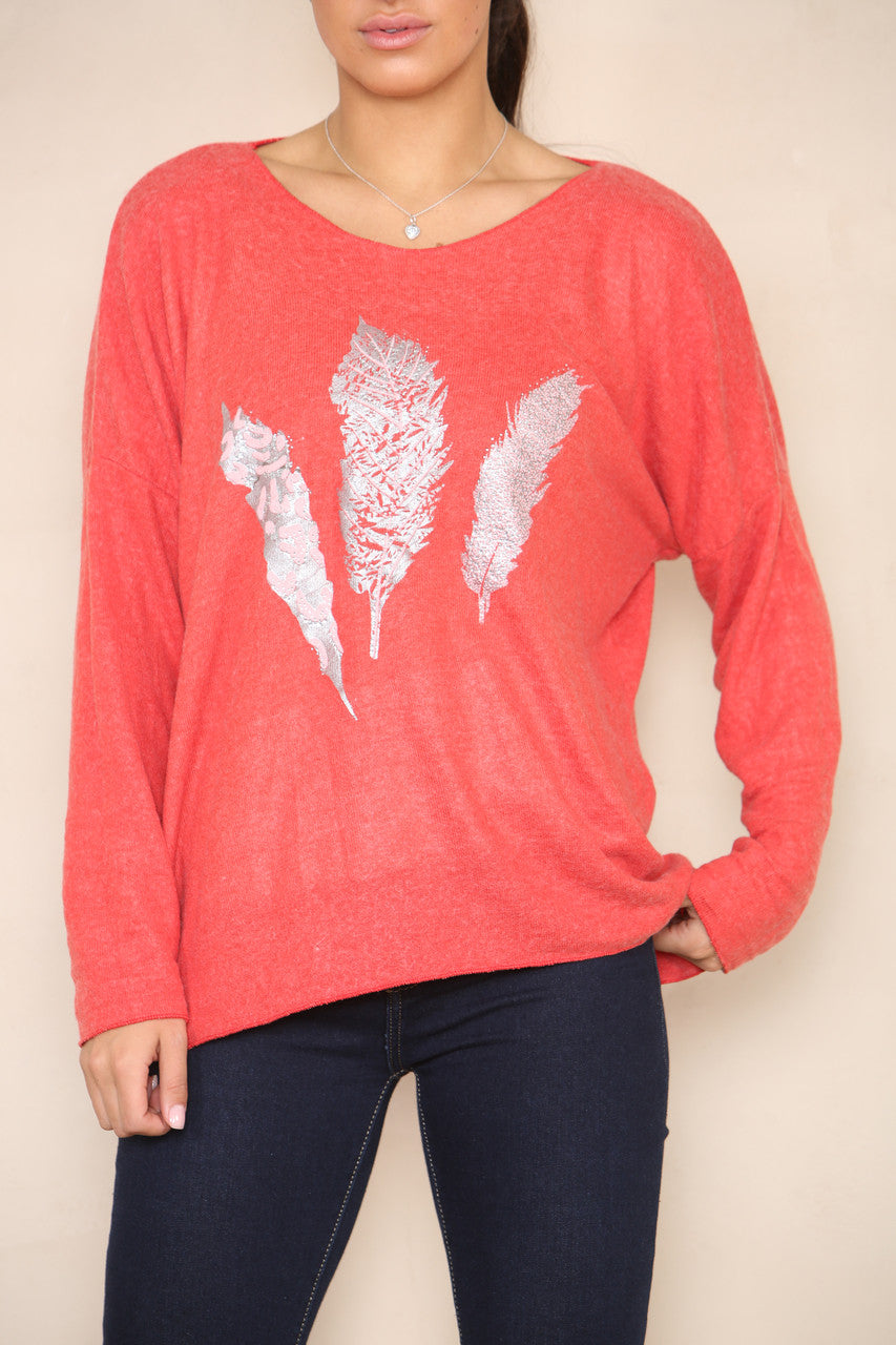 FOIL FEATHERS FINE KNIT JUMPER RED