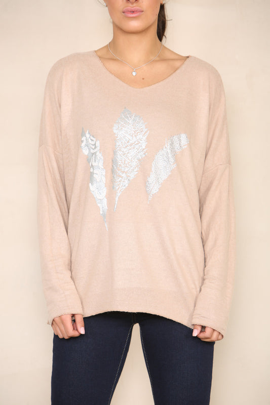 FOIL FEATHERS FINE KNIT JUMPER TAN