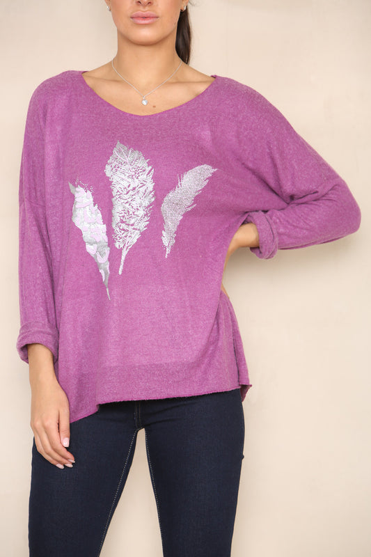 FOIL FEATHERS FINE KNIT JUMPER PURPLE