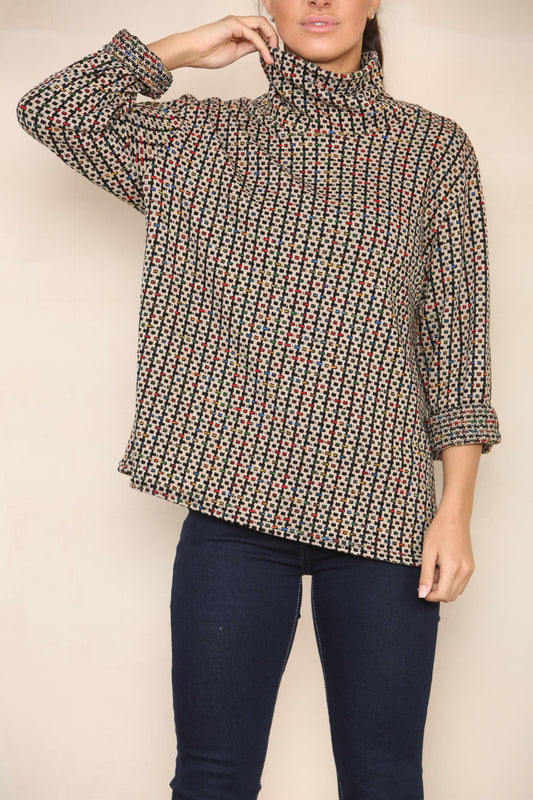 COLOUR FLECK YARN KNIT ROLL NECK JUMPER STONE