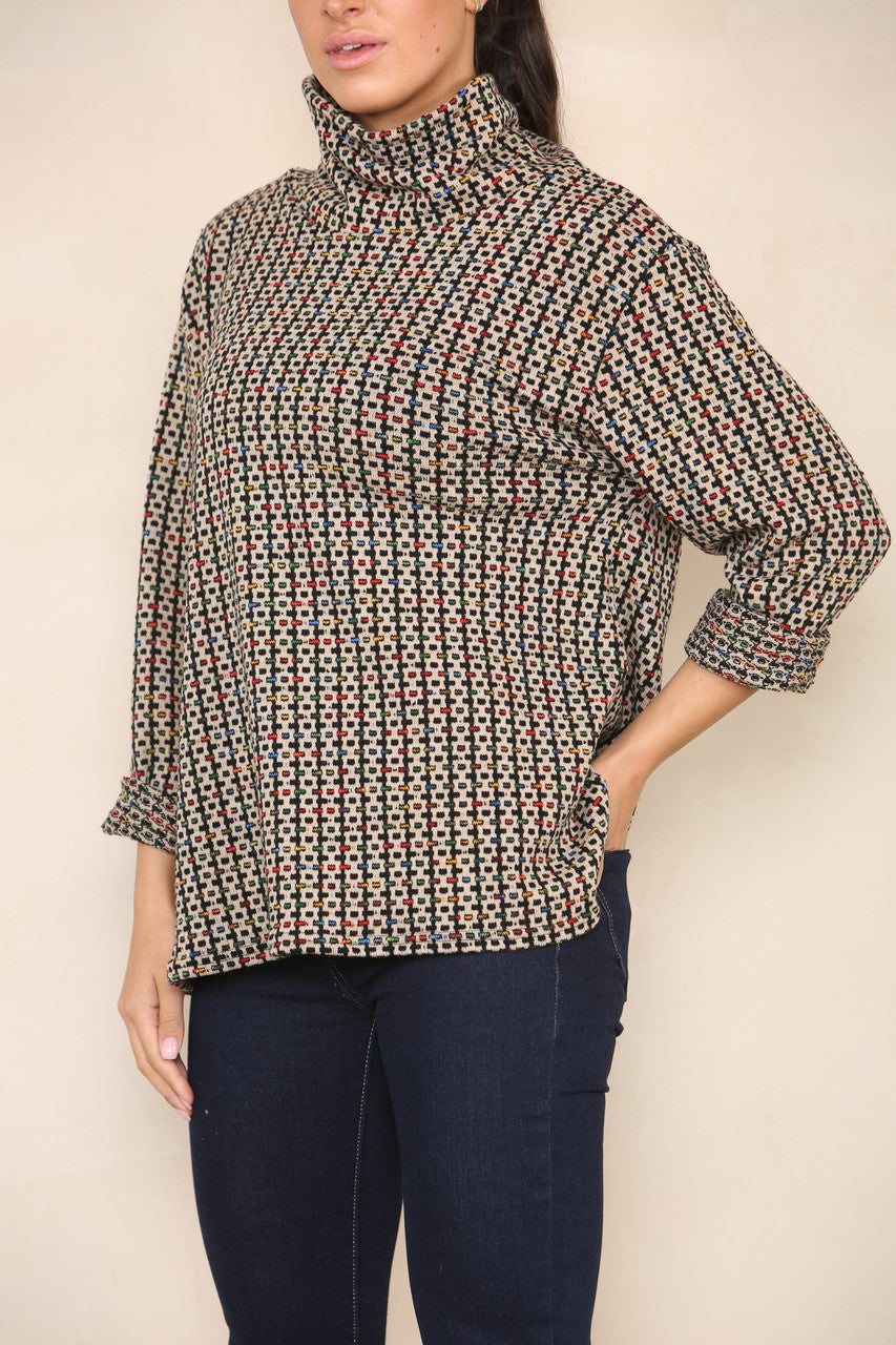 COLOUR FLECK YARN KNIT ROLL NECK JUMPER STONE