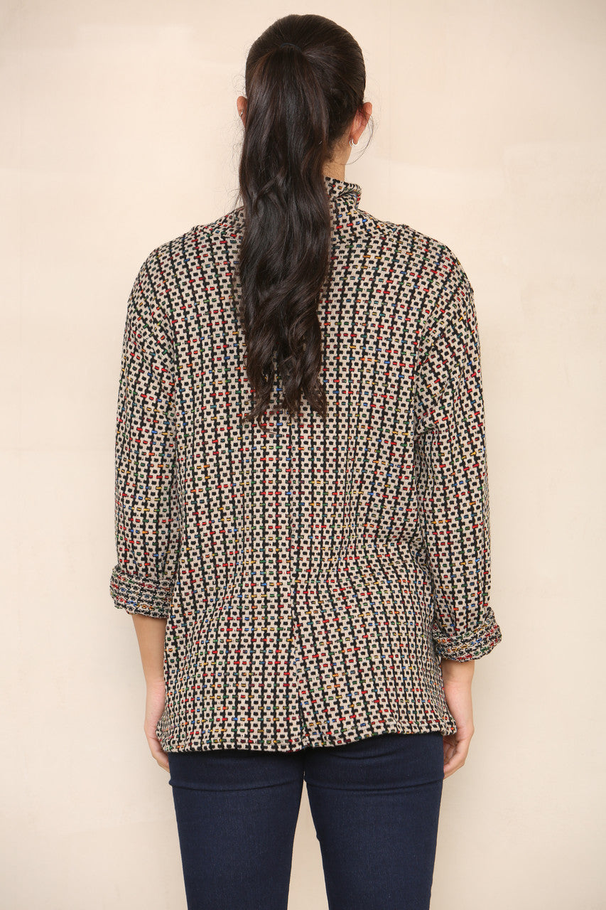 COLOUR FLECK YARN KNIT ROLL NECK JUMPER STONE