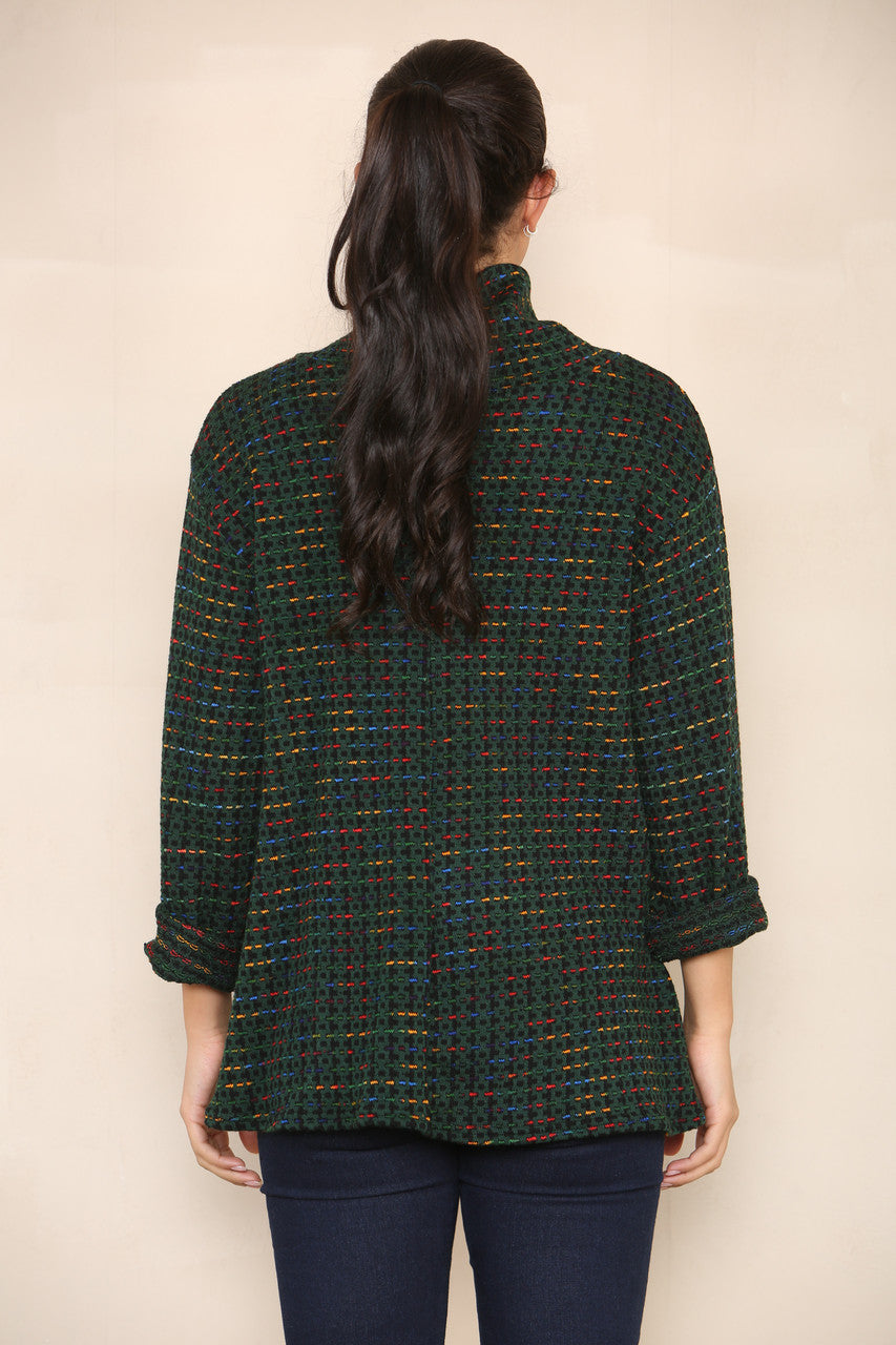 COLOUR FLECK YARN KNIT ROLL NECK JUMPER GREEN