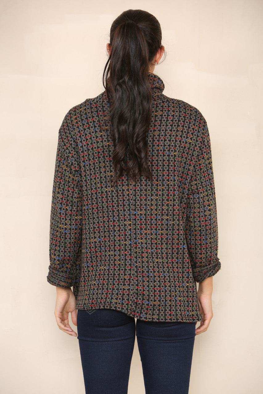 COLOUR FLECK YARN KNIT ROLL NECK JUMPER BROWN