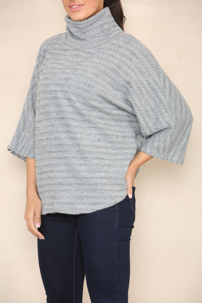 HERRINGBONE YARN KNIT COWL NECK JUMPER GREY