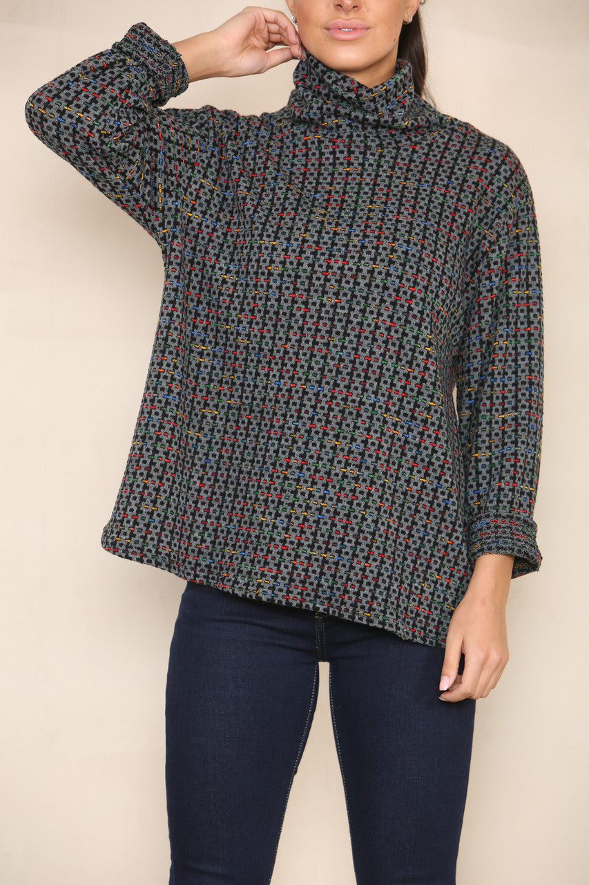 COLOUR FLECK YARN KNIT ROLL NECK JUMPER CHARCOAL