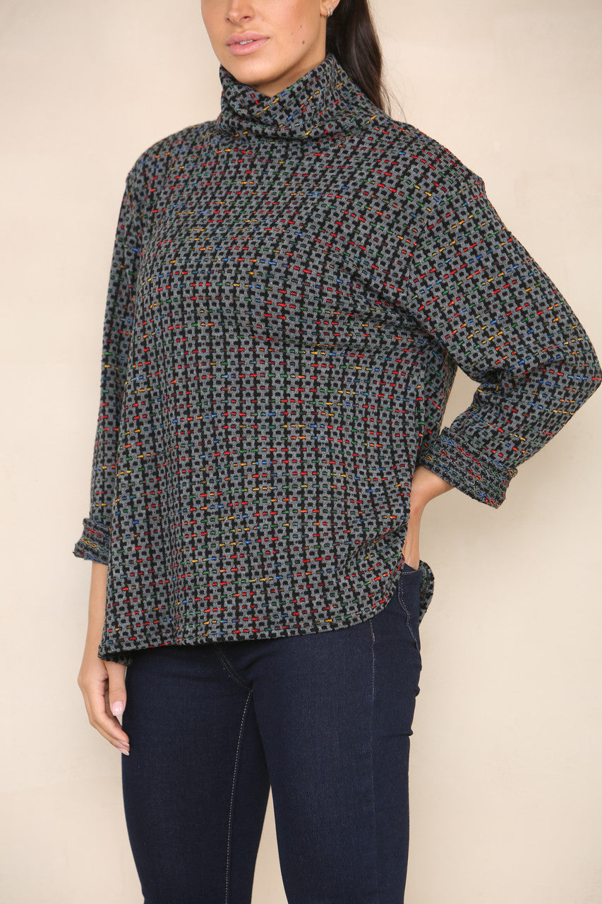COLOUR FLECK YARN KNIT ROLL NECK JUMPER CHARCOAL