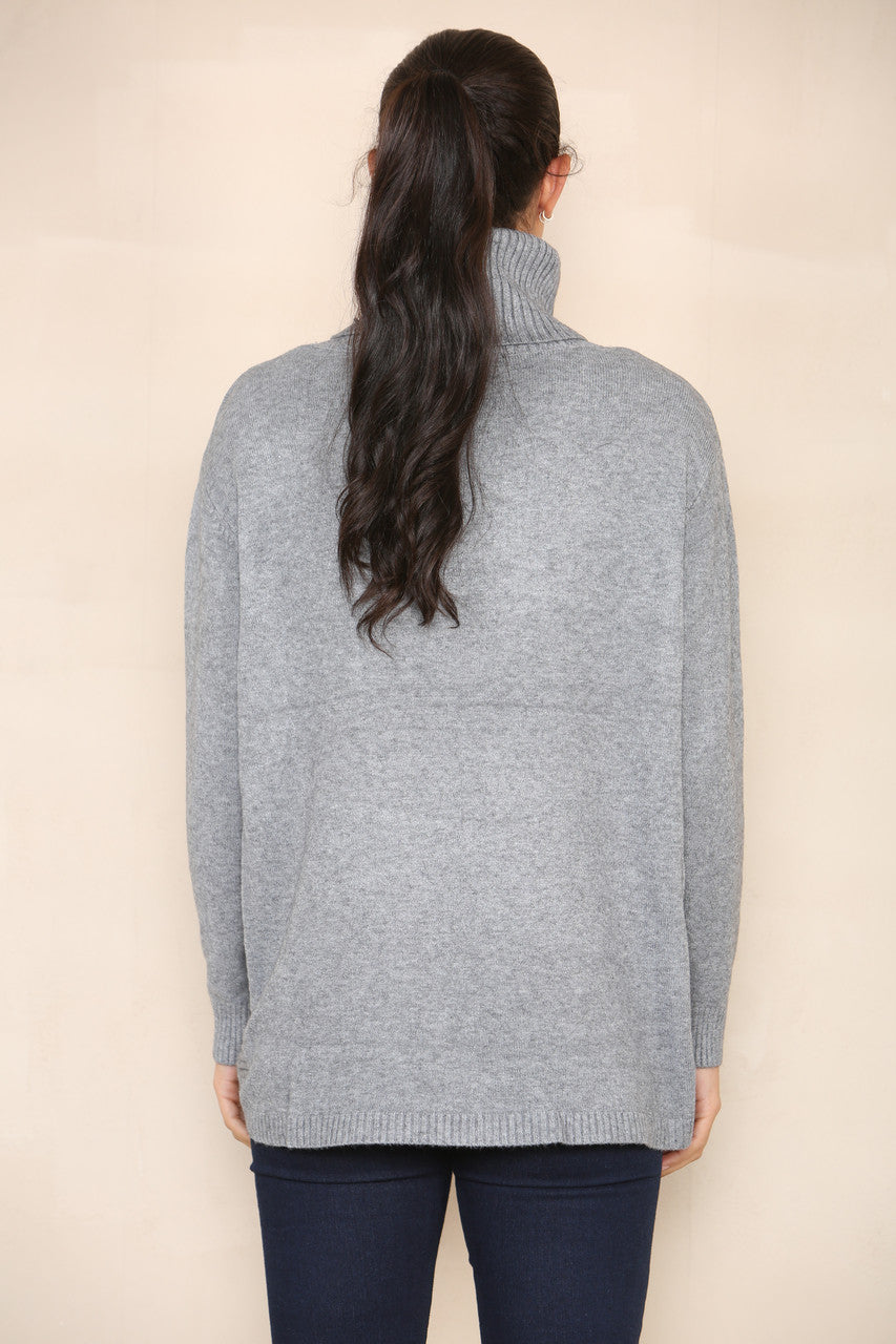 CABLE & BUTTON DETAIL SOFT KNIT JUMPER GREY