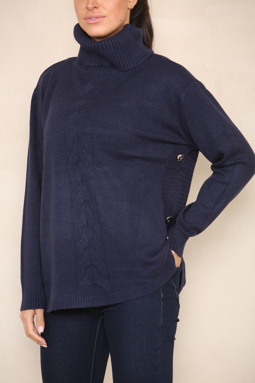 CABLE & BUTTON DETAIL SOFT KNIT JUMPER NAVY