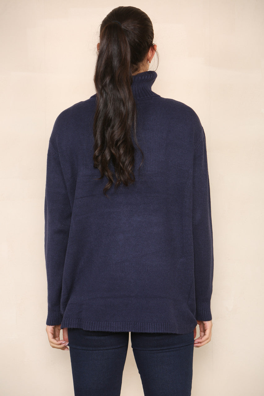 CABLE & BUTTON DETAIL SOFT KNIT JUMPER NAVY