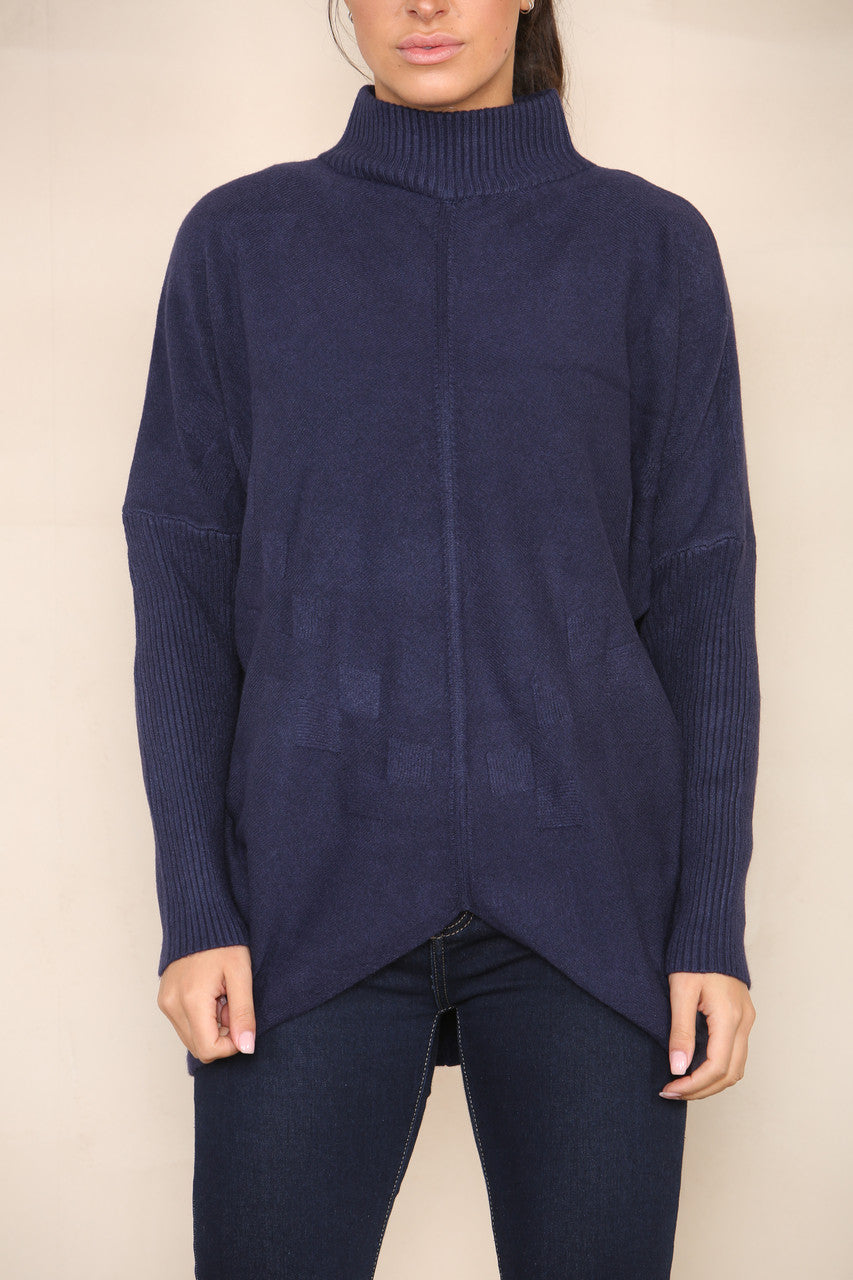 CABLE DETAIL BATWING SOFT KNIT JUMPER NAVY