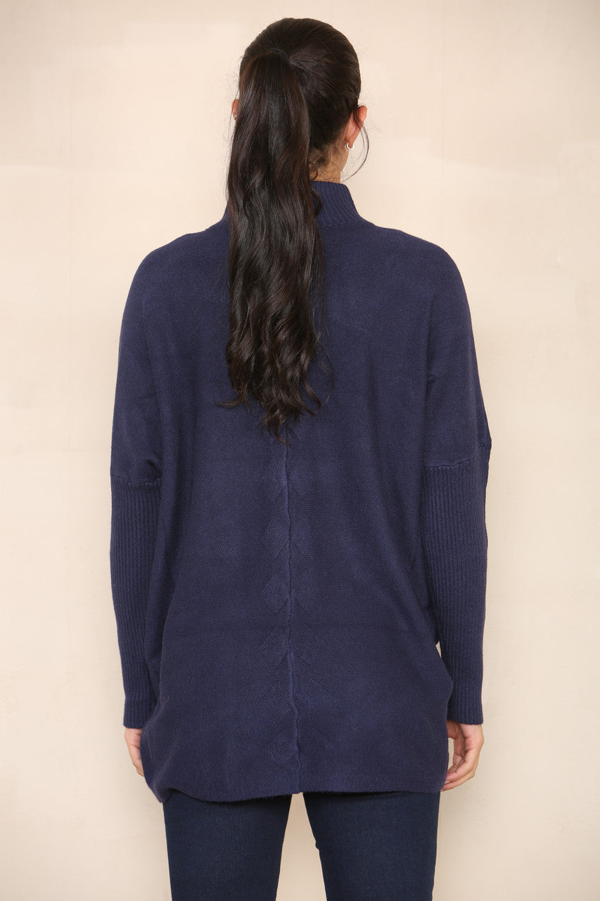 CABLE DETAIL BATWING SOFT KNIT JUMPER NAVY