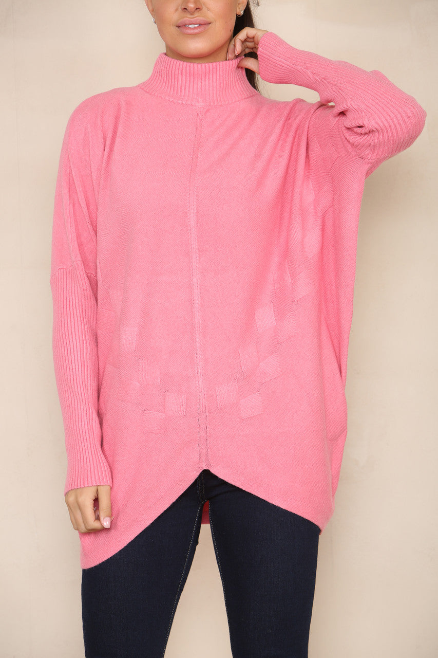 CABLE DETAIL BATWING SOFT KNIT JUMPER PINK