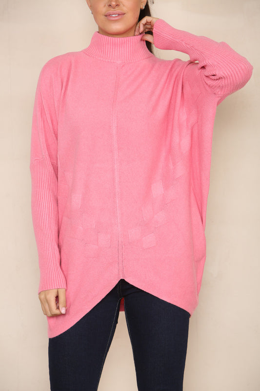 CABLE DETAIL BATWING SOFT KNIT JUMPER PINK