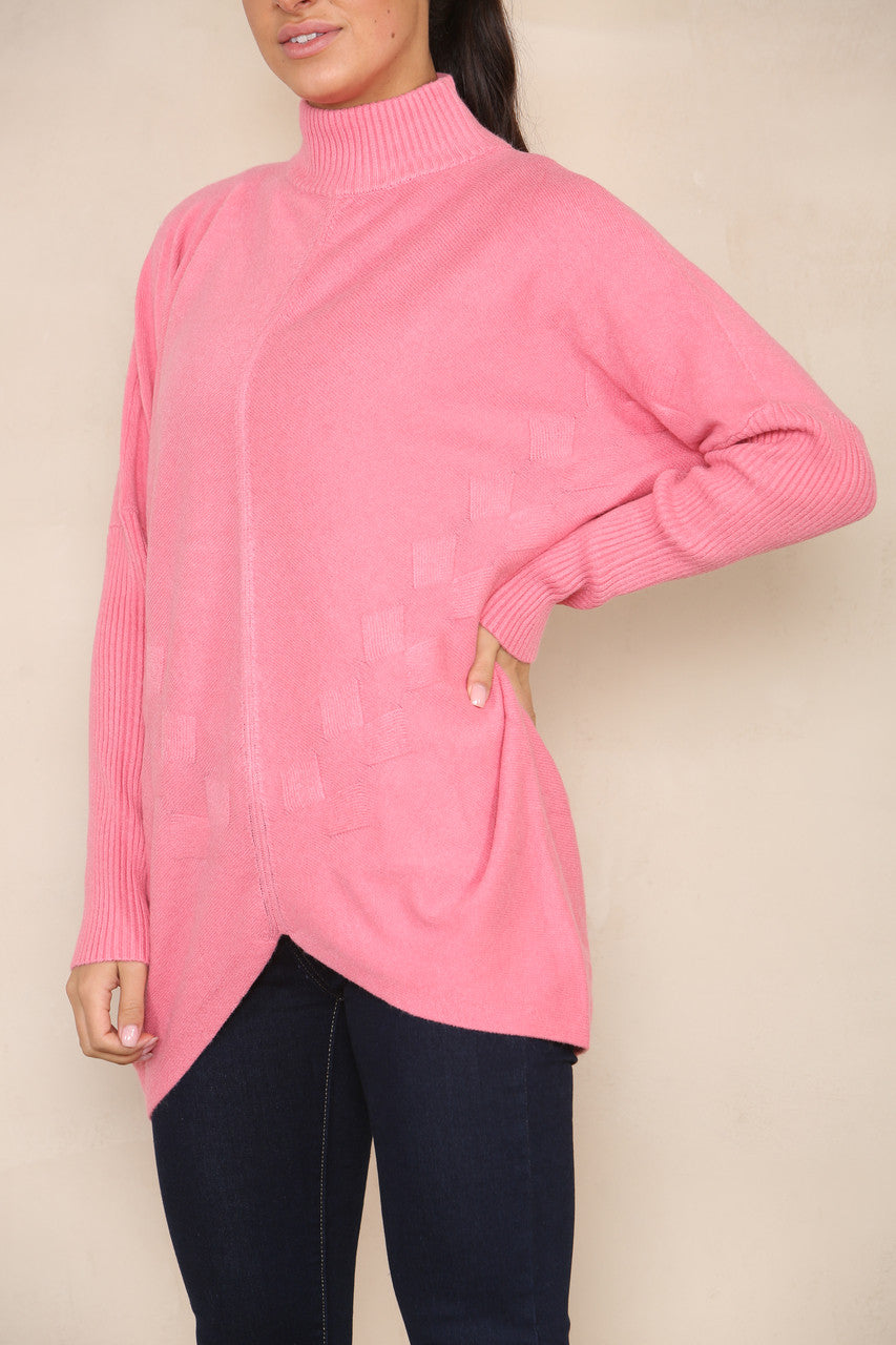 CABLE DETAIL BATWING SOFT KNIT JUMPER PINK