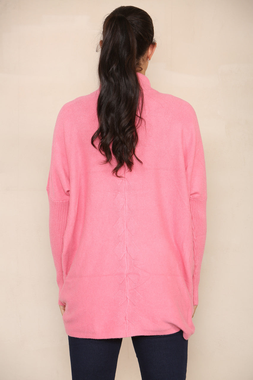 CABLE DETAIL BATWING SOFT KNIT JUMPER PINK