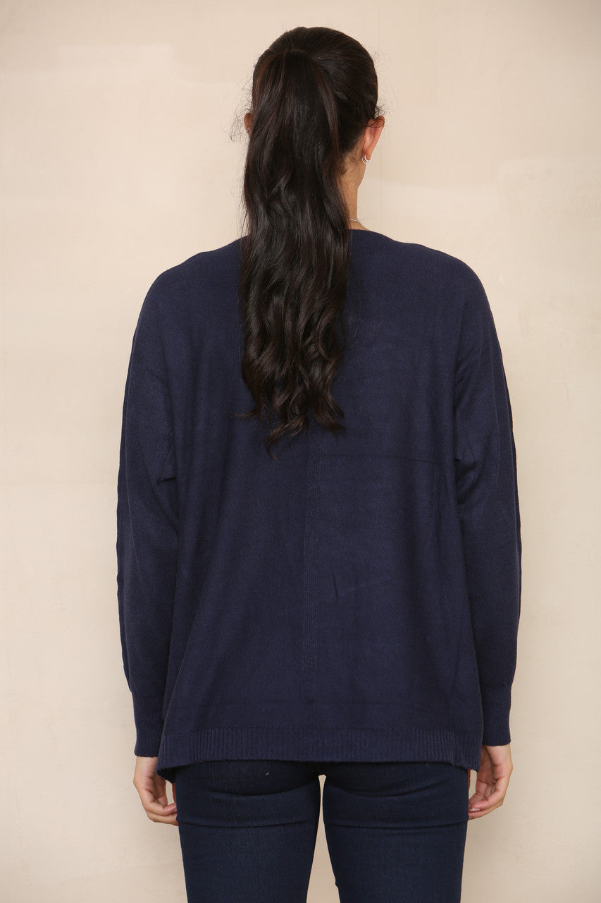 SEQUIN SLEEVE SOFT KNIT JUMPER NAVY
