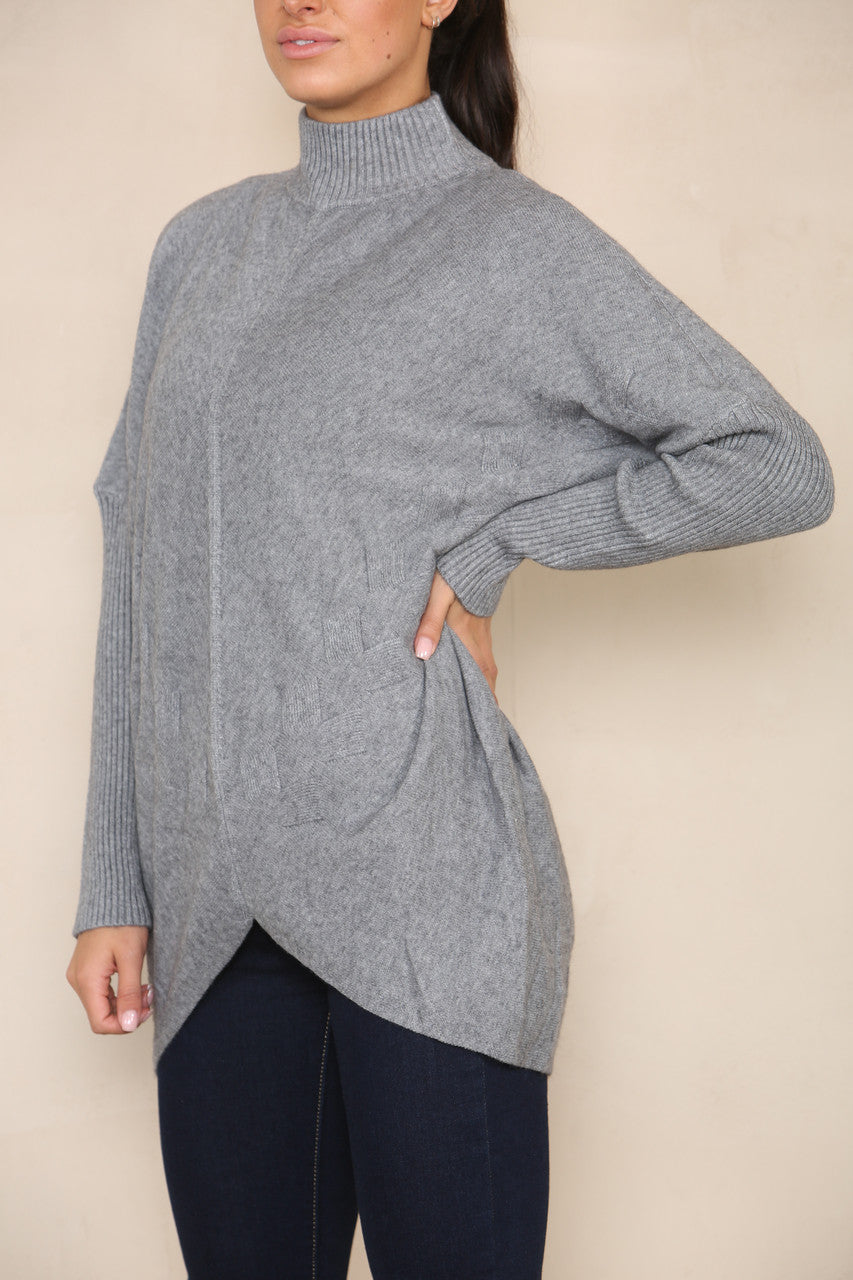 CABLE DETAIL BATWING SOFT KNIT JUMPER GREY