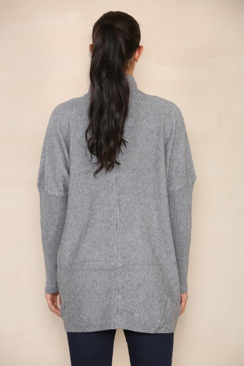 CABLE DETAIL BATWING SOFT KNIT JUMPER GREY