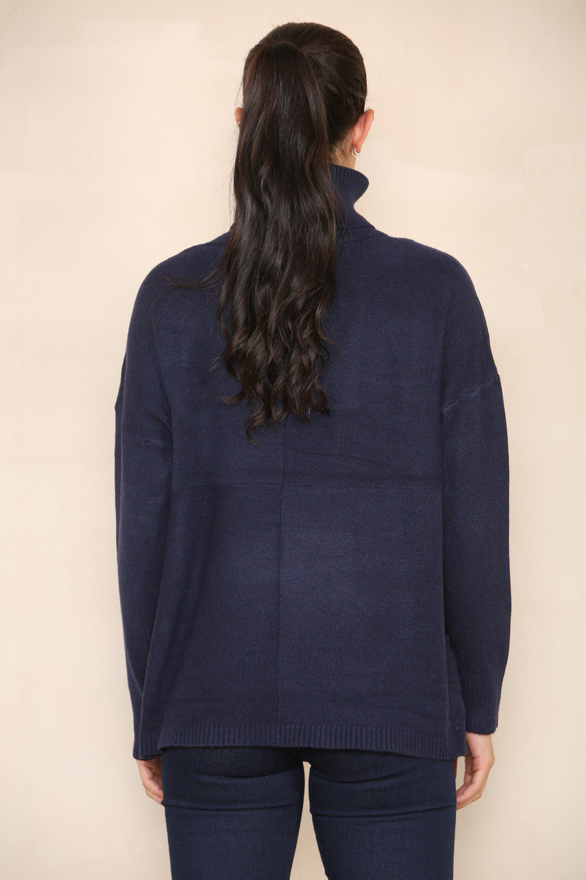 POCKET FRONT SOFT KNIT ROLL NECK JUMPER NAVY
