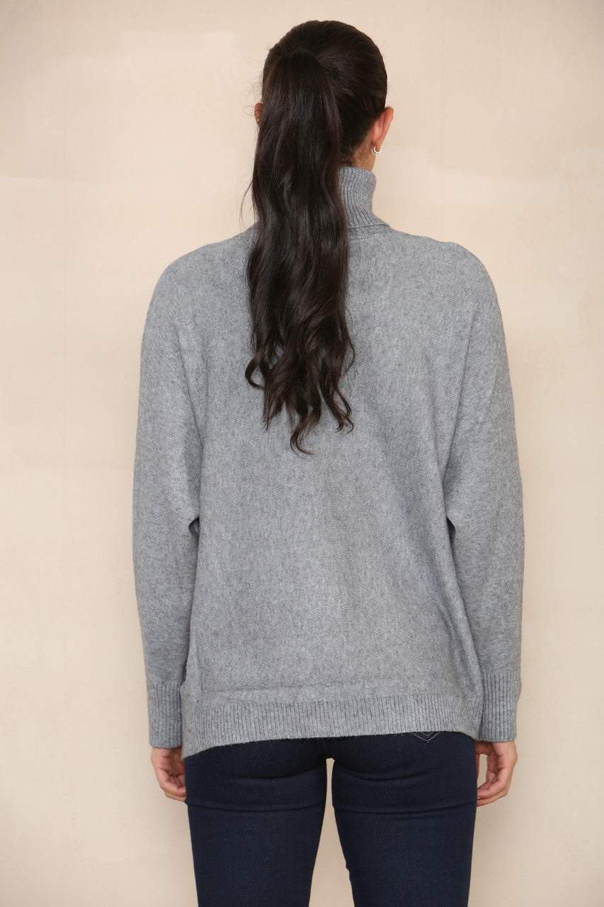 HORIZONTAL CABLE SOFT KNIT ROLL NECK JUMPER GREY