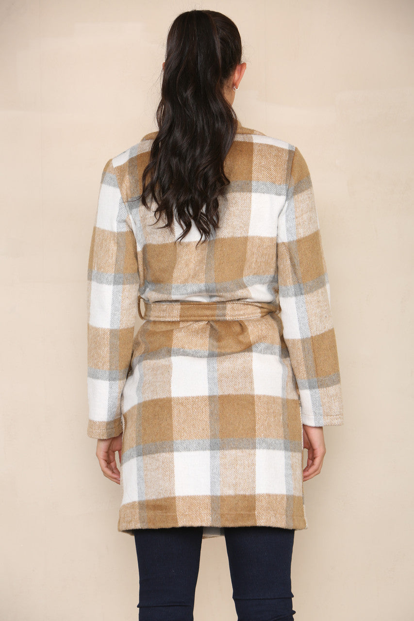 CHECK BELTED CARDIGAN JACKET TAN
