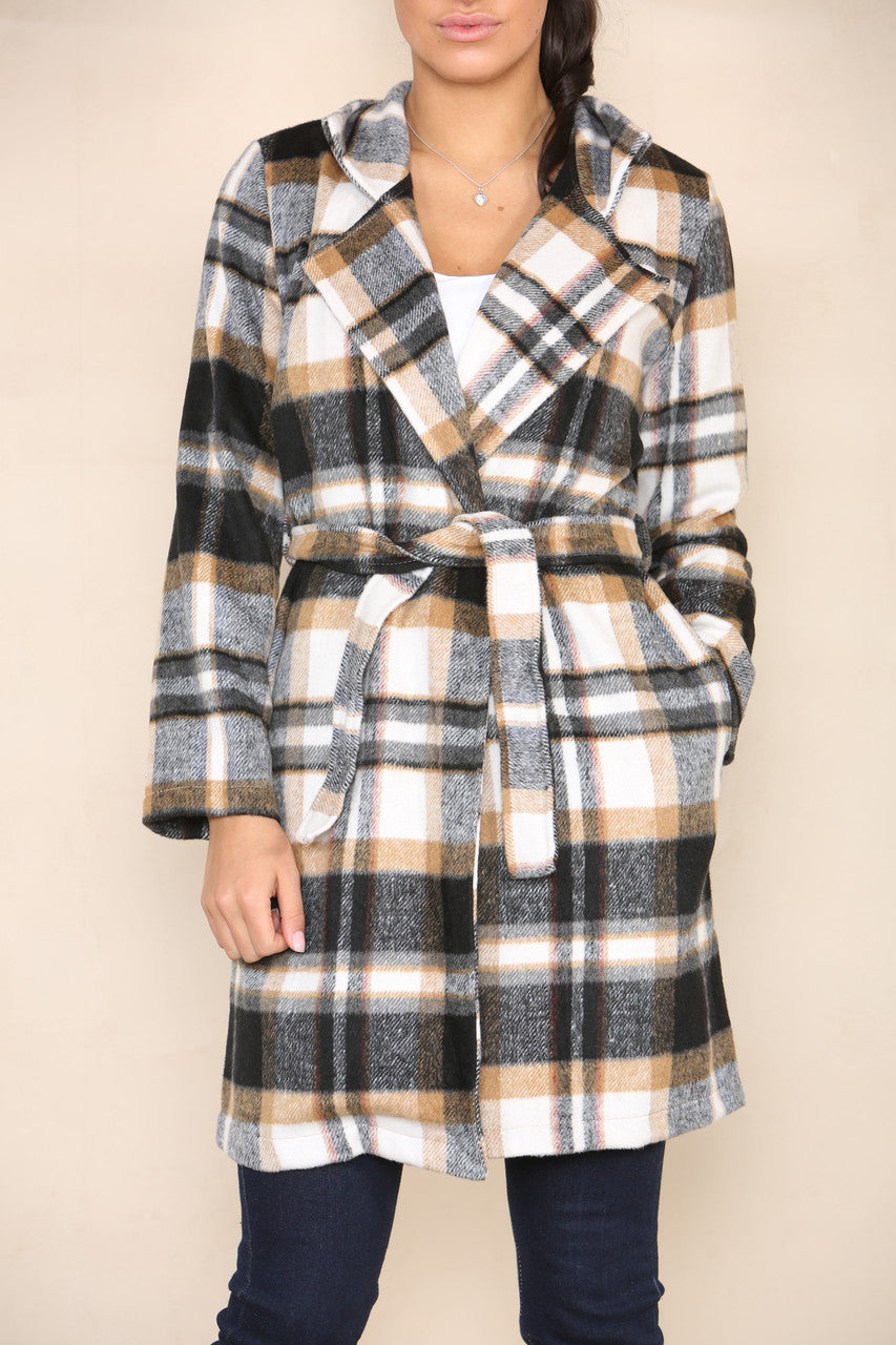 CHECK BELTED CARDIGAN JACKET BLACK