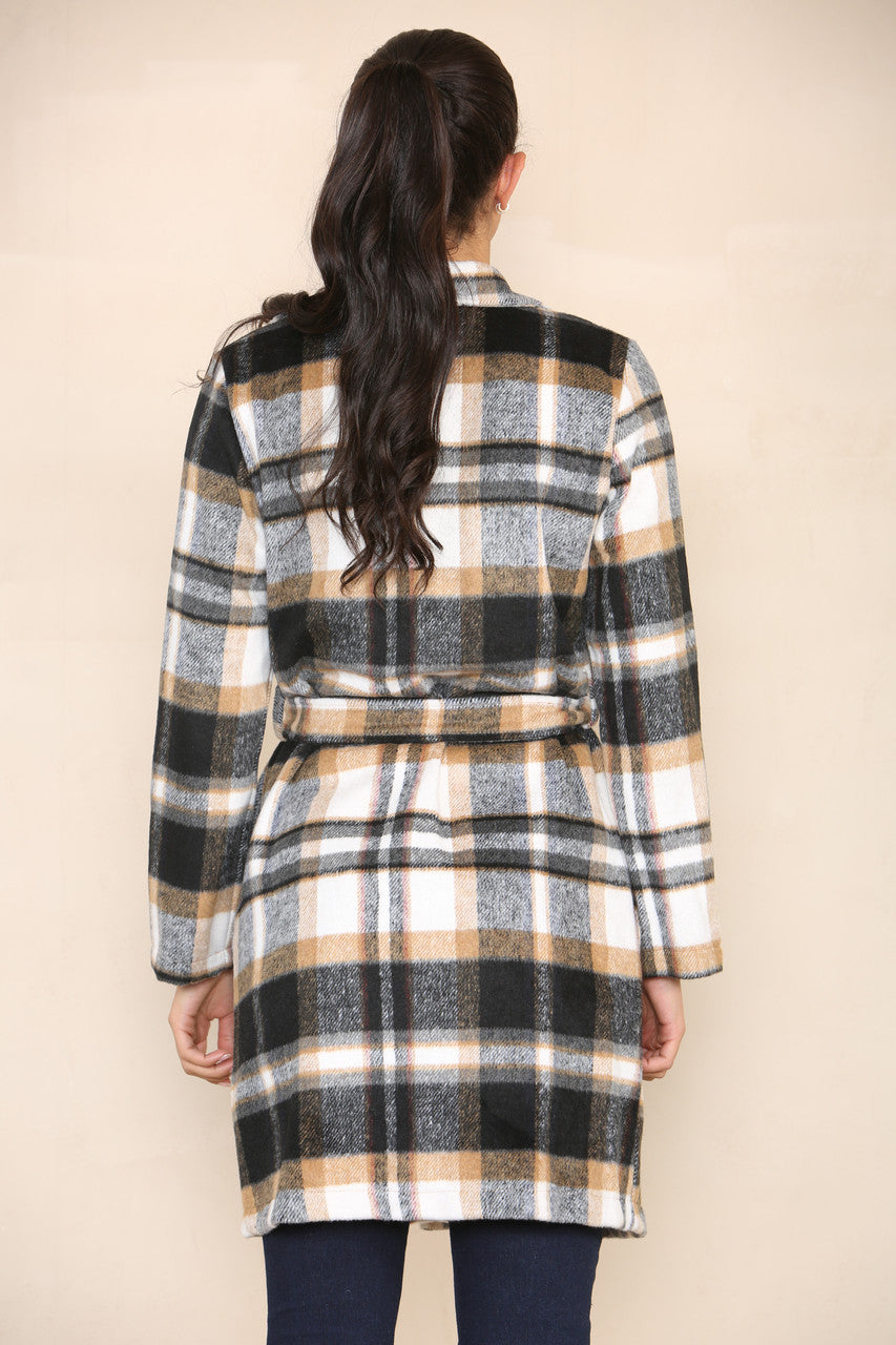 CHECK BELTED CARDIGAN JACKET BLACK