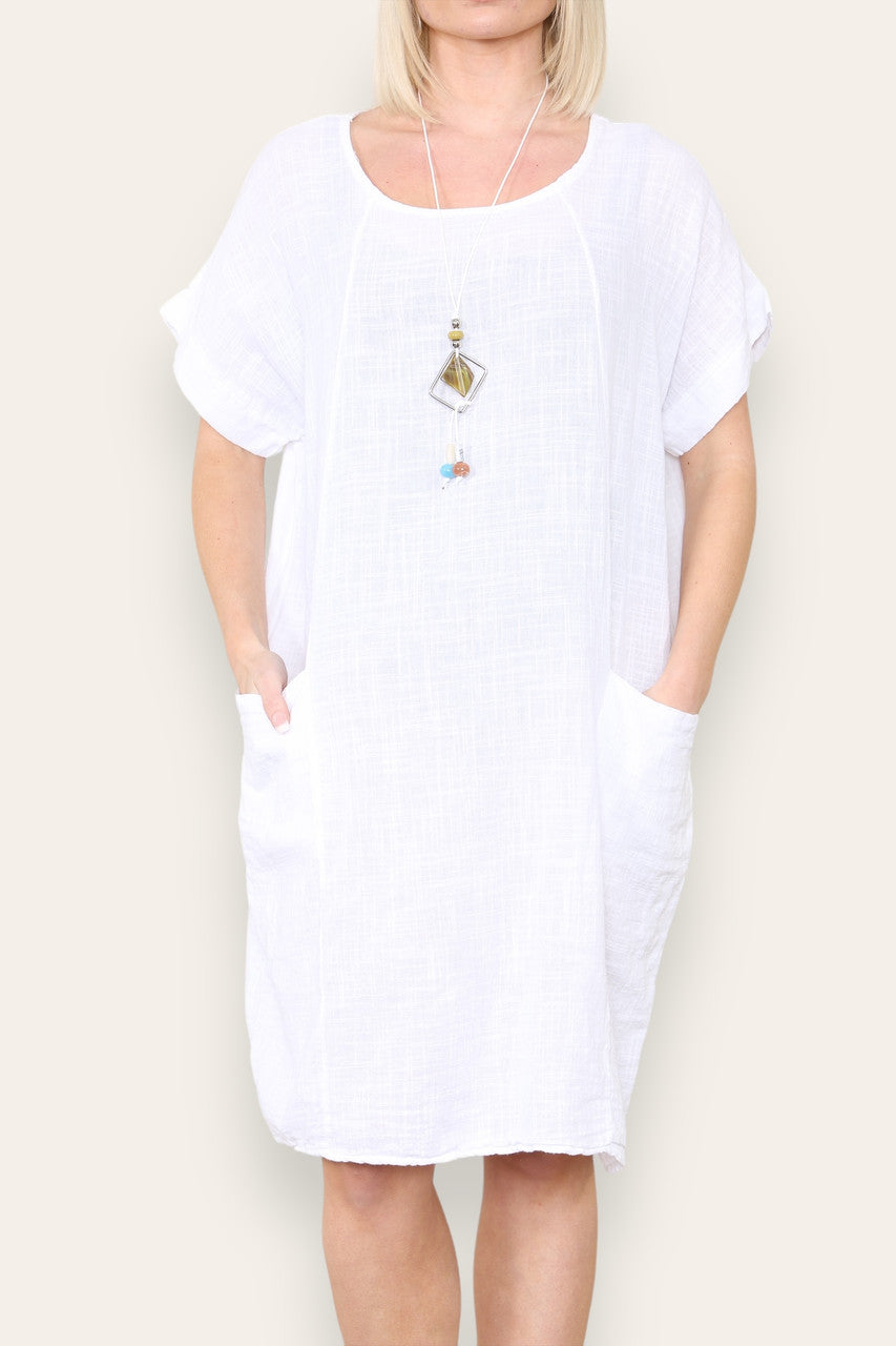 PLAIN TUNIC DRESS WITH POCKETS WHITE