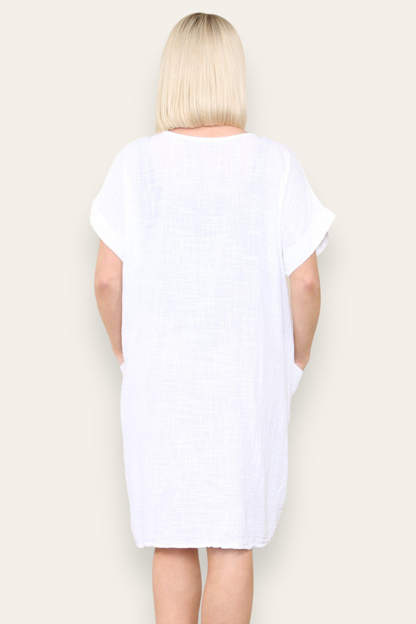 PLAIN TUNIC DRESS WITH POCKETS WHITE