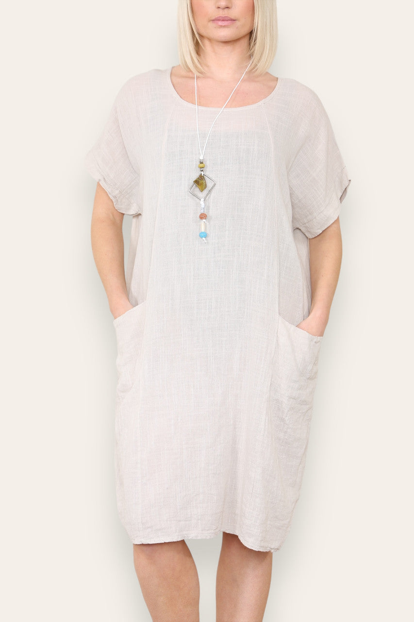 PLAIN TUNIC DRESS WITH POCKETS STONE