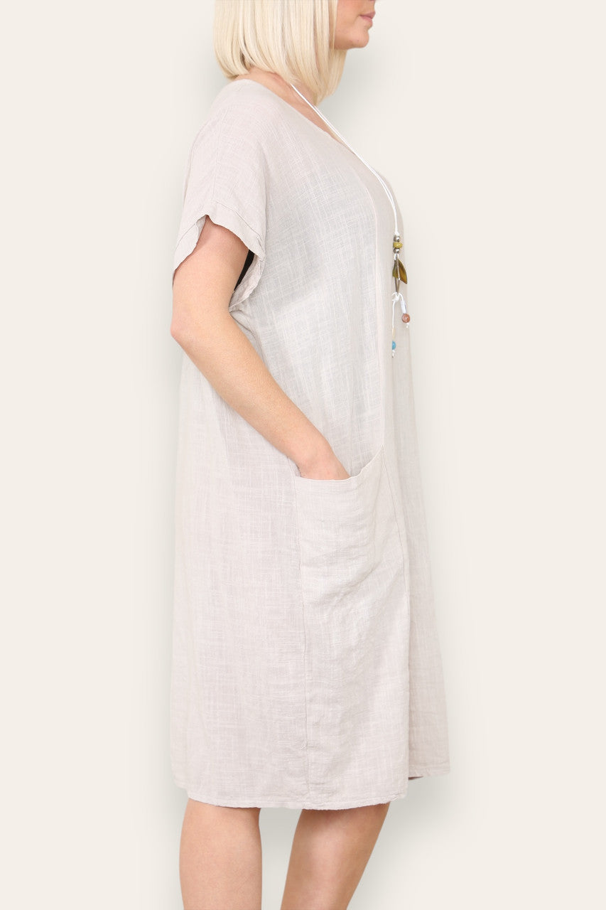 PLAIN TUNIC DRESS WITH POCKETS STONE