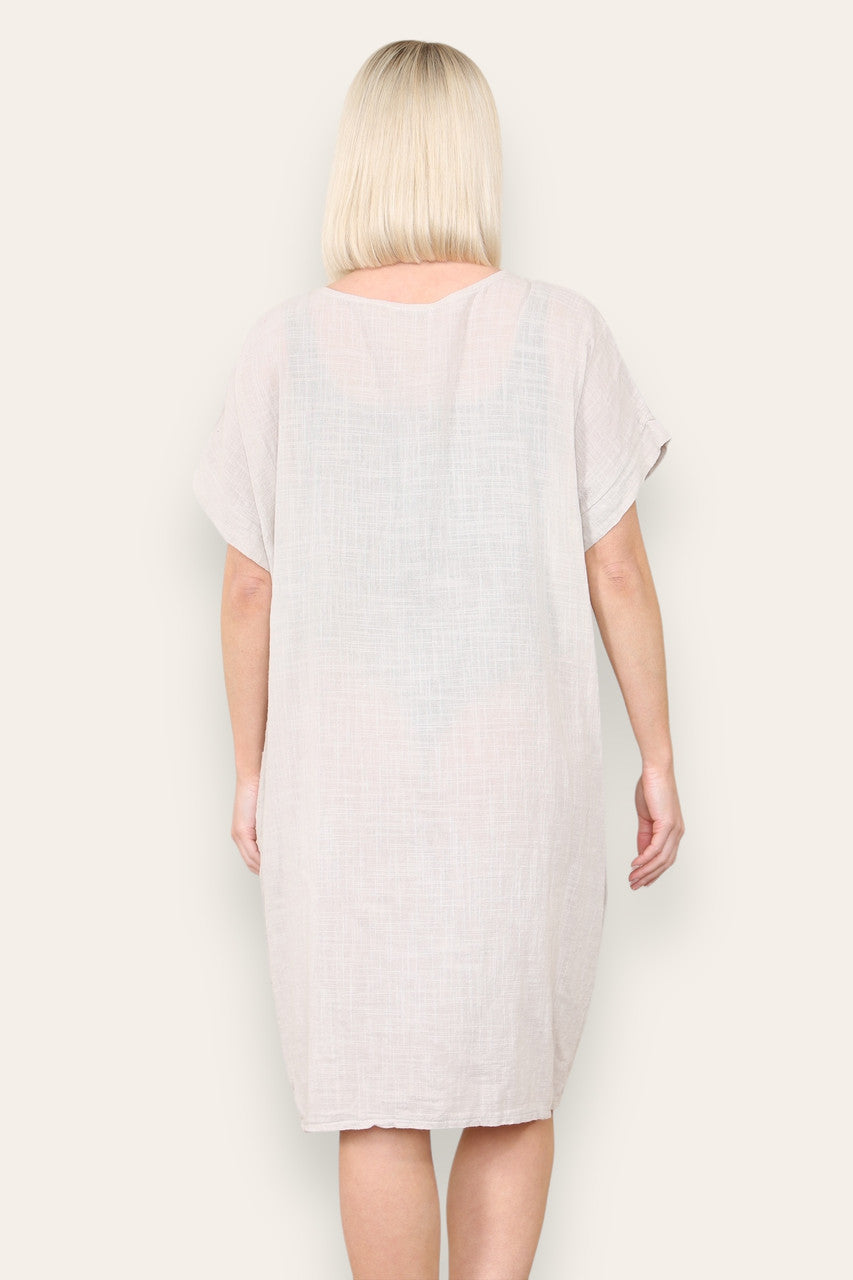 PLAIN TUNIC DRESS WITH POCKETS STONE