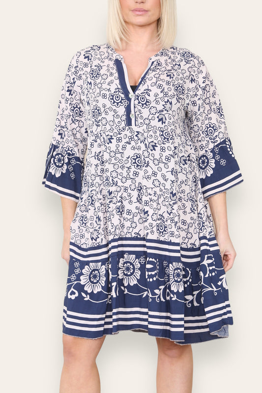 FLORAL PRINT SHIRT DRESS WHITE