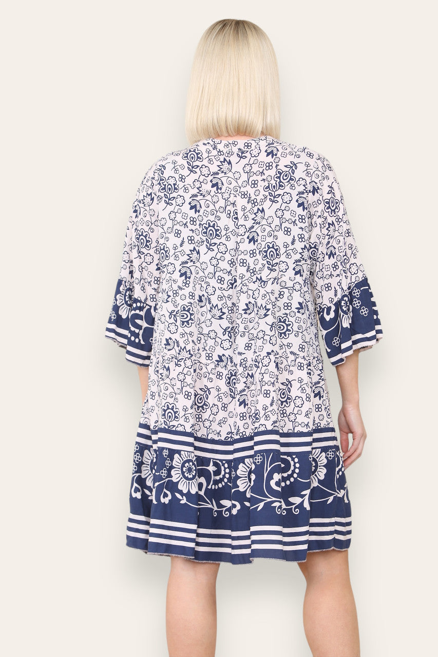 FLORAL PRINT SHIRT DRESS WHITE