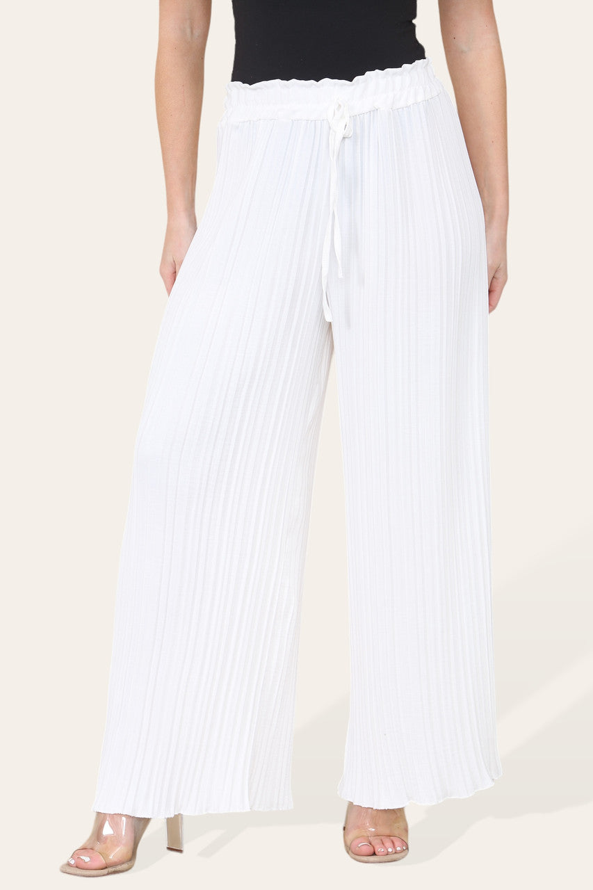 PANTALON PLISSÉ PLISSÉ MET BREDE PIJPEN EN ELASTISCHE TAILLE WIT