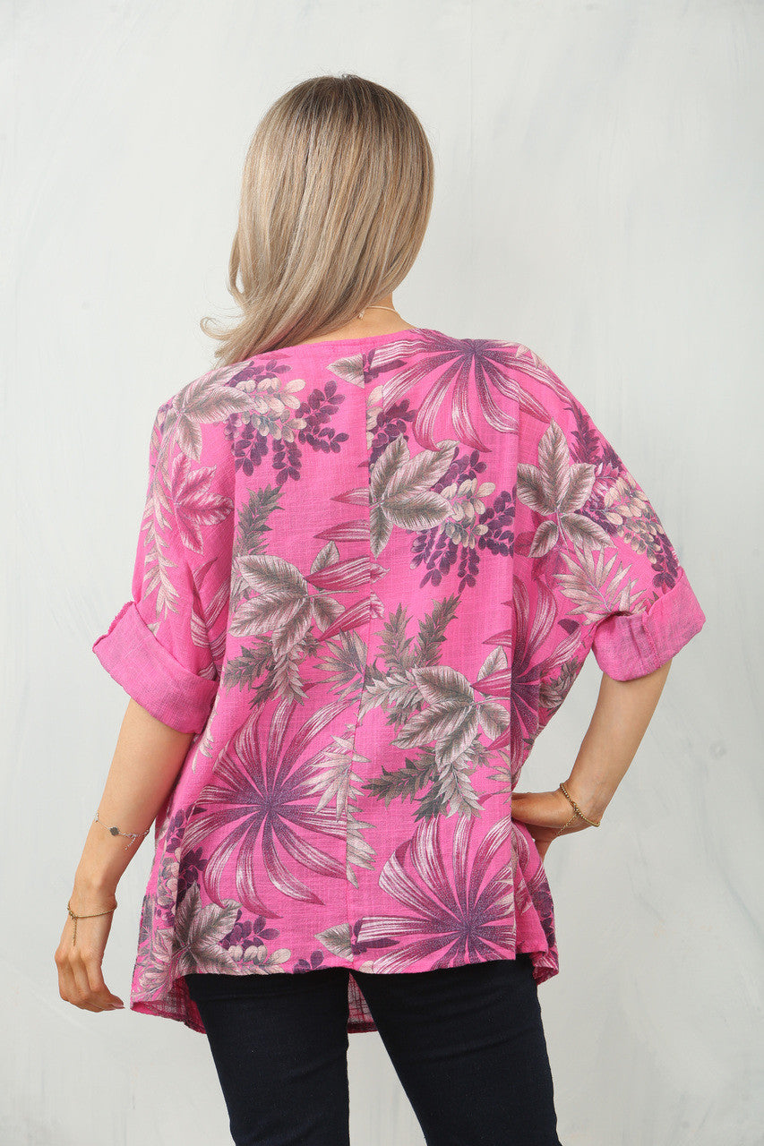 TOP MET BLAD- & BOOMPRINT - CERISE