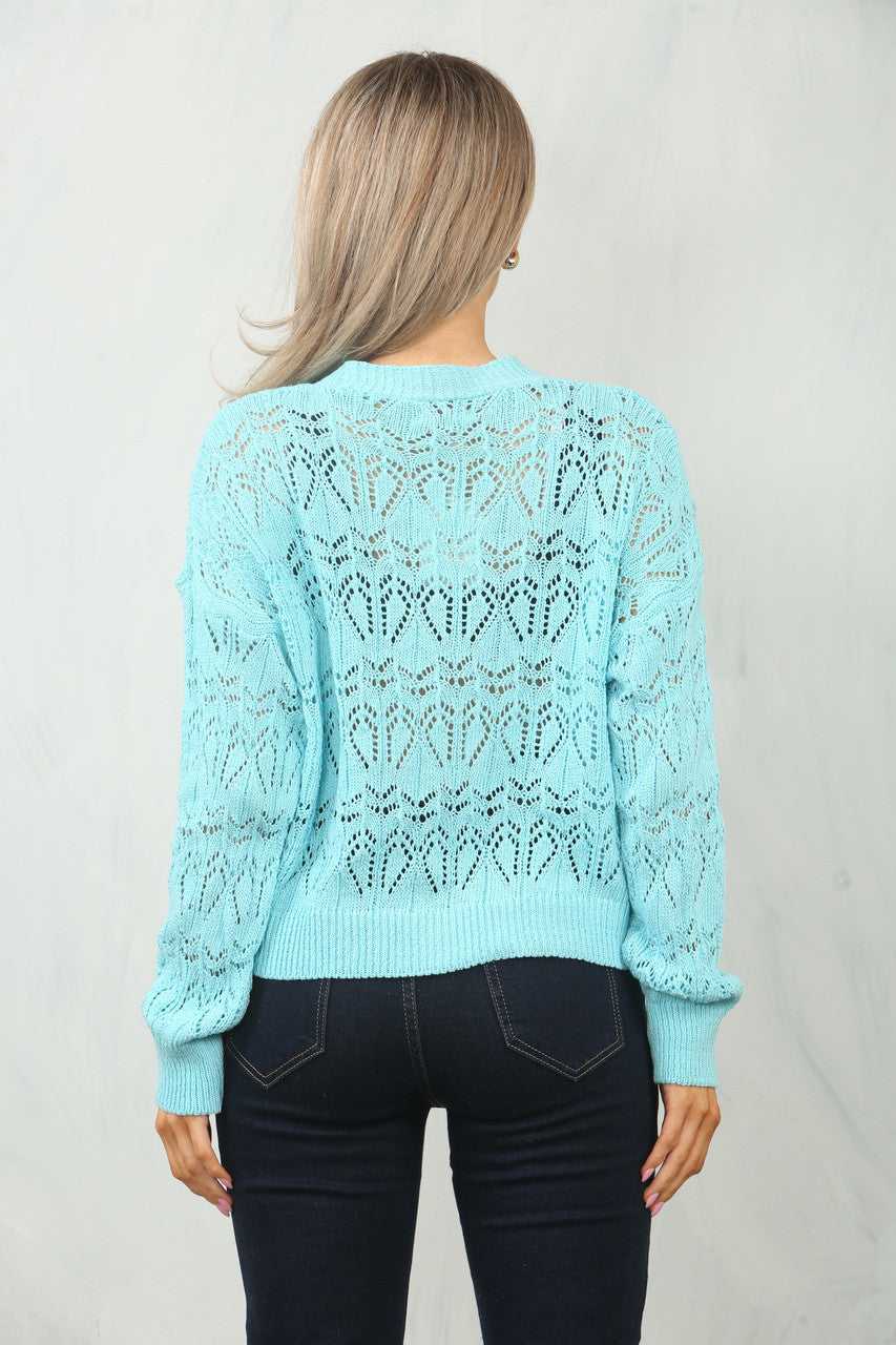 GEHAAKT VEST - TURQUOISE