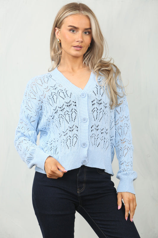 CROCHET KNIT CARDIGAN - LIGHT BLUE