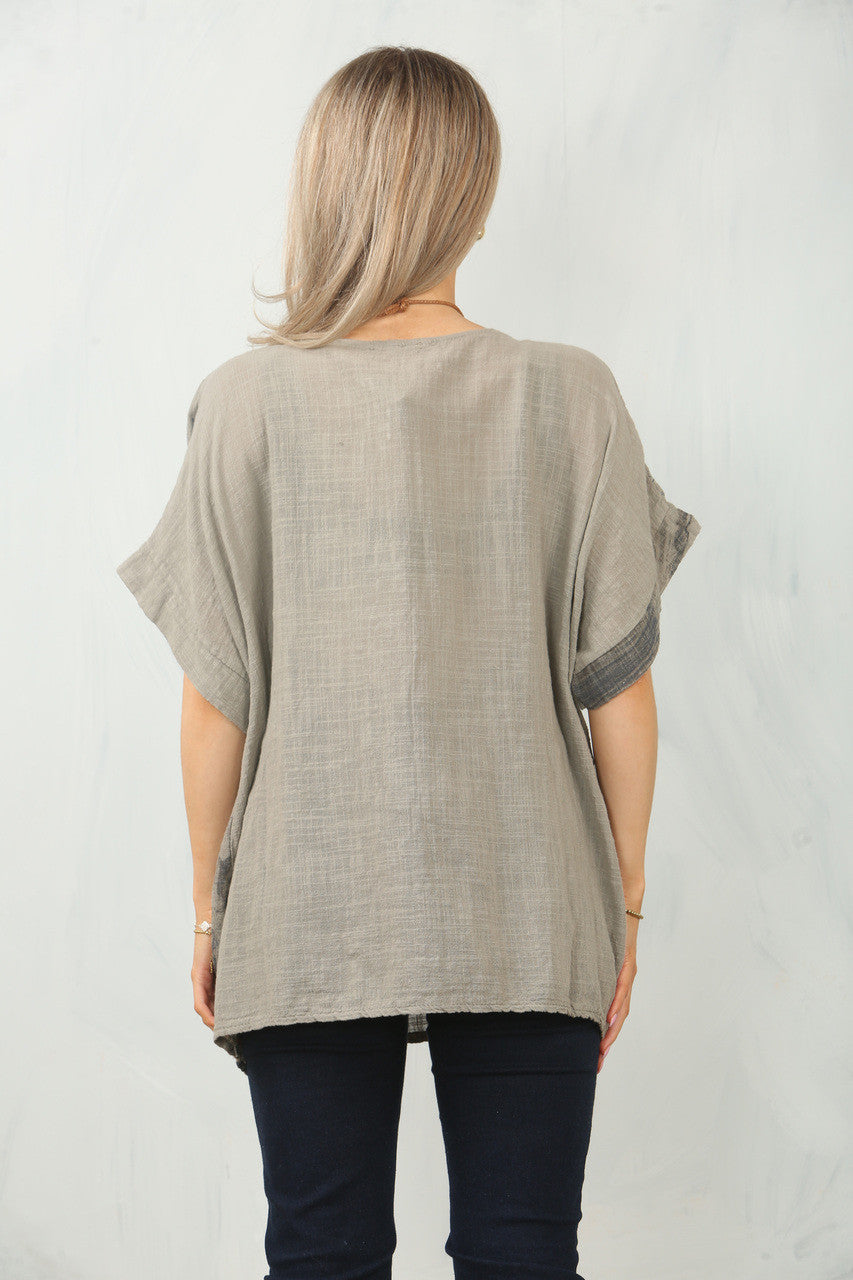 BLOSSOM BORDER PRINT TOP - TAUPE