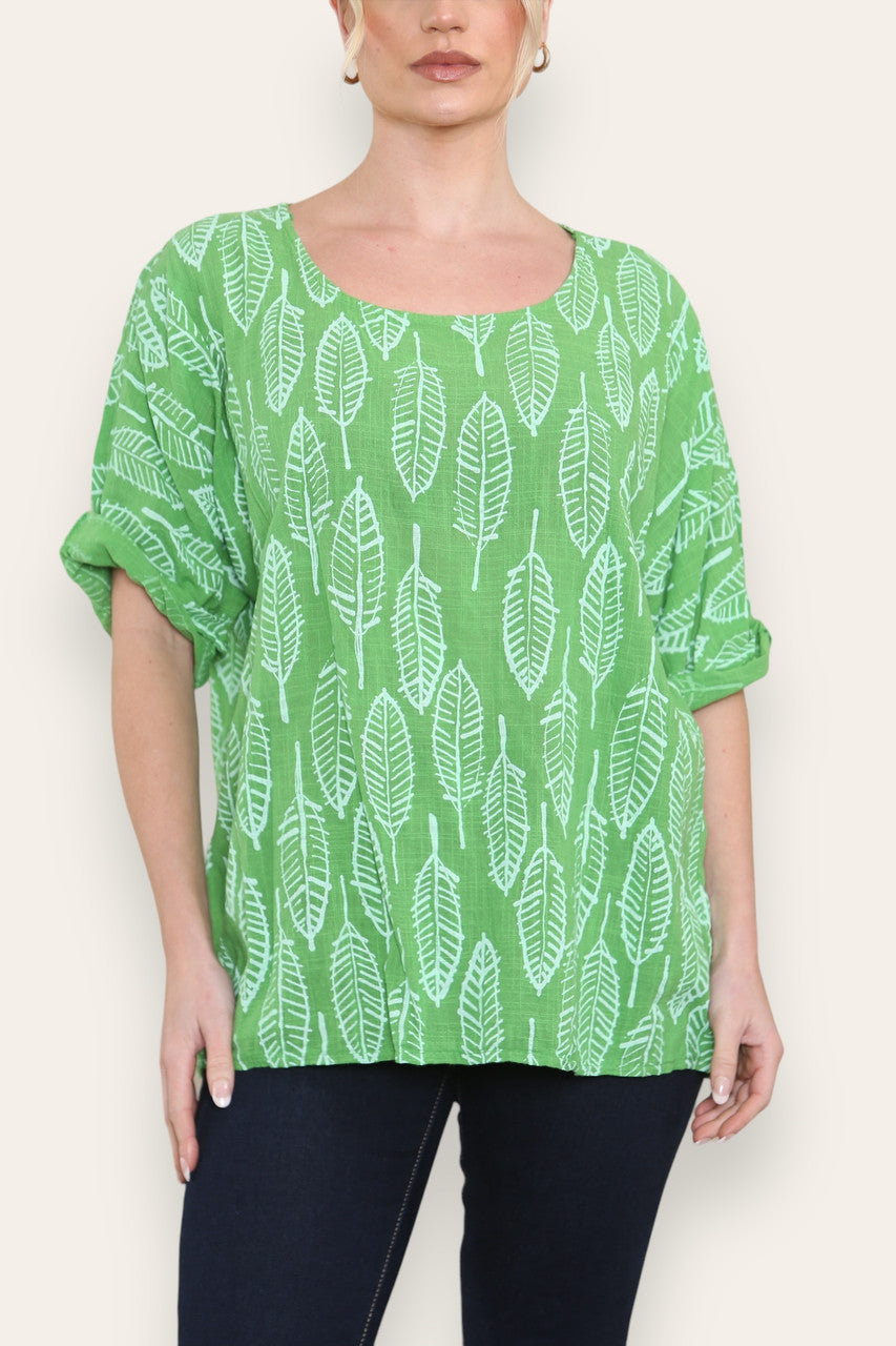 LEAF SKELETON PRINT TOP GREEN
