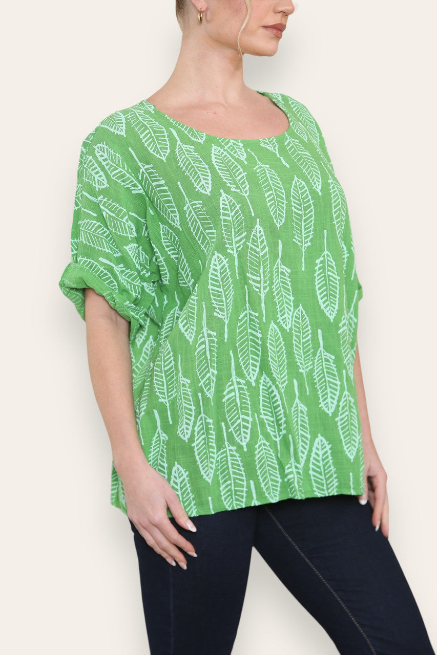LEAF SKELETON PRINT TOP GREEN